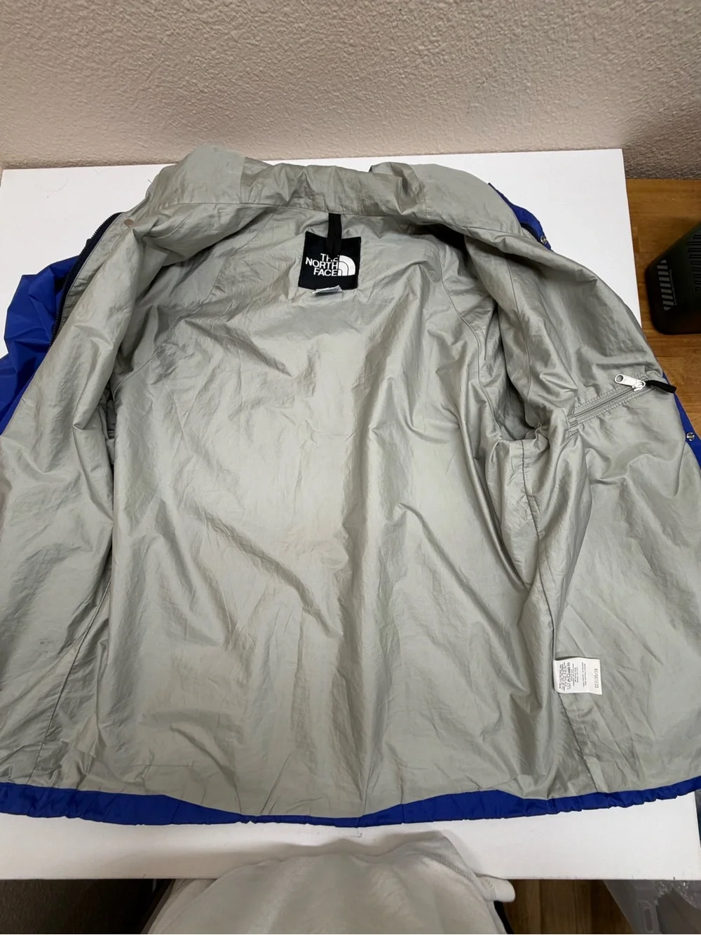Vintage The North Face Hooded Rain Jacket Blue Gray Nylon Shell Mens XL Coat